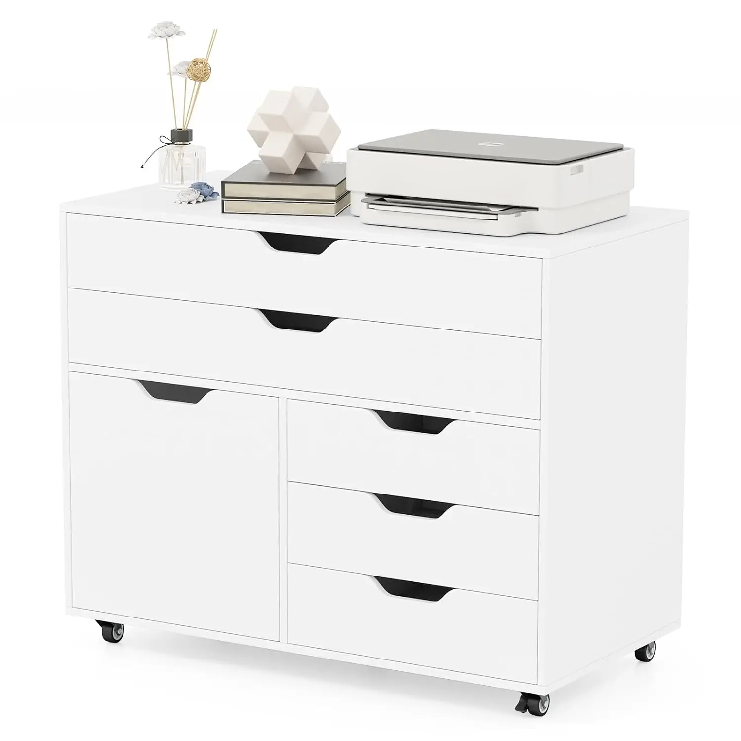 Rolling Lateral File Cabinet 5 Drawers 220 Lbs Heavy Duty Load Capacity Mobile Office Craft Storage  Business Furniture
