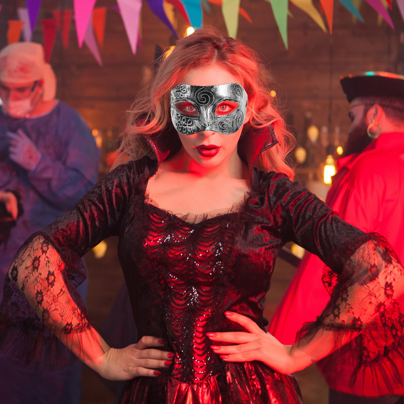 

Stylish MUSEYA Men's Masquerade Mask Silver Greek for Halloween Costume Party Dress Up Role Play Fun