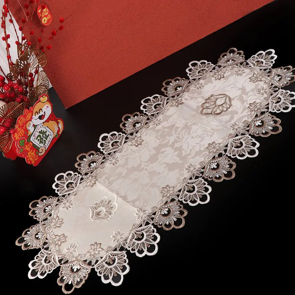 Flower Embroidery Oval Lace Tablecloth Vintage Oil Proof Tea Table Cover Exquisite Dacron Europe Dining Tablecloth Living Room
