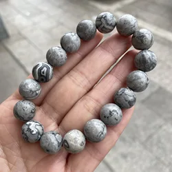 Natural 6/8/10MM Map Stone Round Beads Bracelet Gray Picasso Stone Bracelet Healing Handmade Fashion Jewelry For Man Women