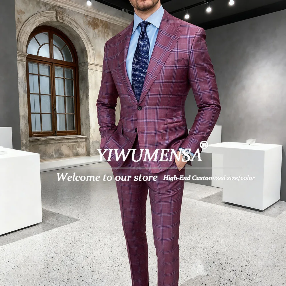 

Classic Business Plaid Check Suits Men Windowpane Single Breasted Jacket Pants 2 Pieces Groom Wedding Tuxedos trajes para hombre