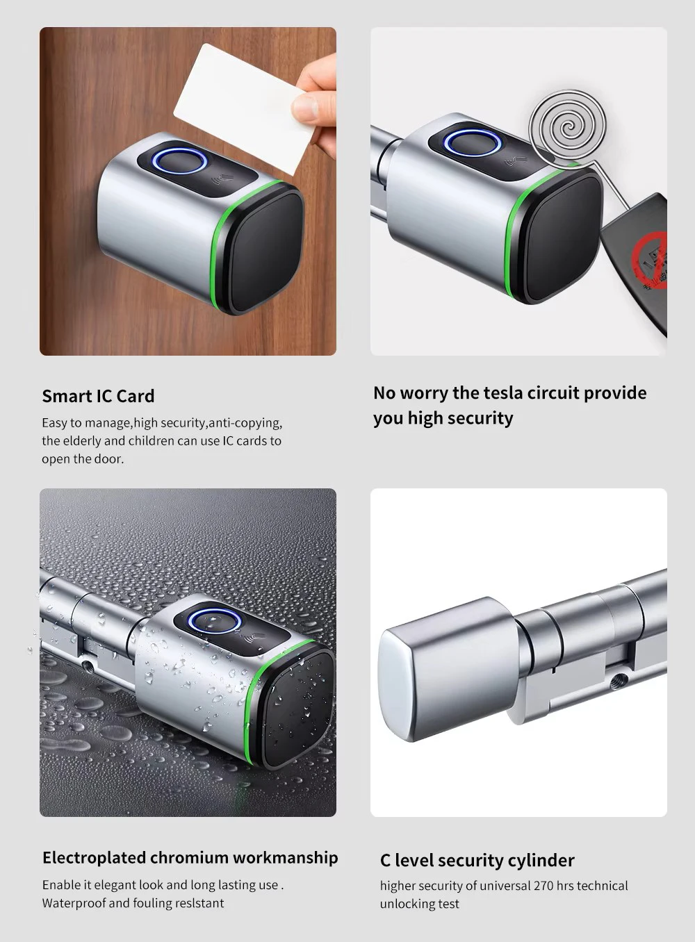 STLF 소형 투야 알루미늄 실린더 잠금장치 목재용 생체 인식 지문 스마트 잠금장치 13.56MHz MF카드 리더 IP5x 방수 등급 C
