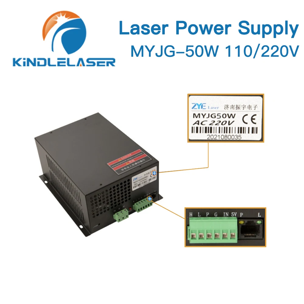 KINDLELASER 50W alimentatore Laser CO2 MYJG-50W 110V/220V per macchina da taglio per incisione di tubi Laser