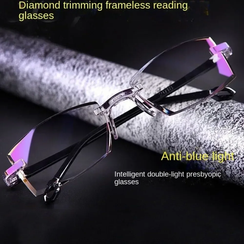 2024 Bifocal Progressive Reading Glasses Diamond-cut Men Blue Light Blocking Multifocal Eyewear Ultralight Rimless Eyeglasses