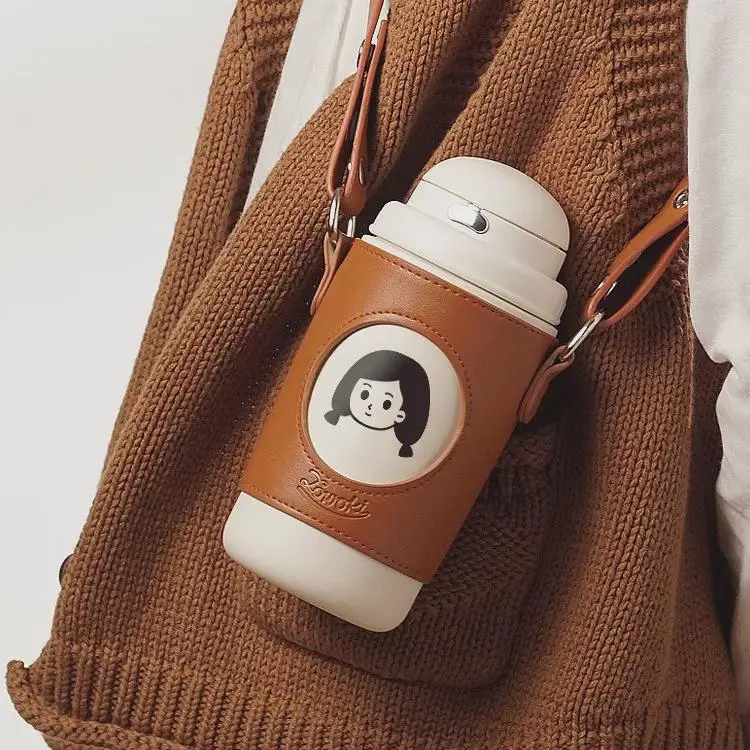 

Cute Large Belly Insulated Water Bottle Women's Crossbody Straw Cup Pregnant Women Children's Backpack Stainless Steel Cup
