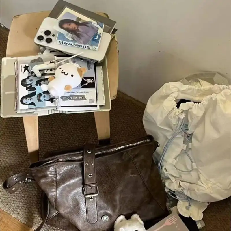 Bloom Vintage Brown Shoulder Bags Wallets Women New Fashionable Pu Leather Large Capacity Tote Bag Ladies Retro Y2k Handbag