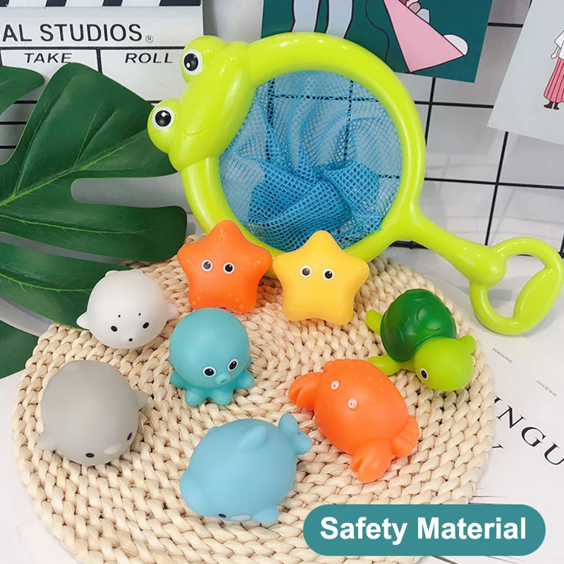 Baby Bath Toys Cute Luminous Floating Animals Swimming Water Light Play Fun Bathroom Bathtub Fishing Net Toy for Kids Gift