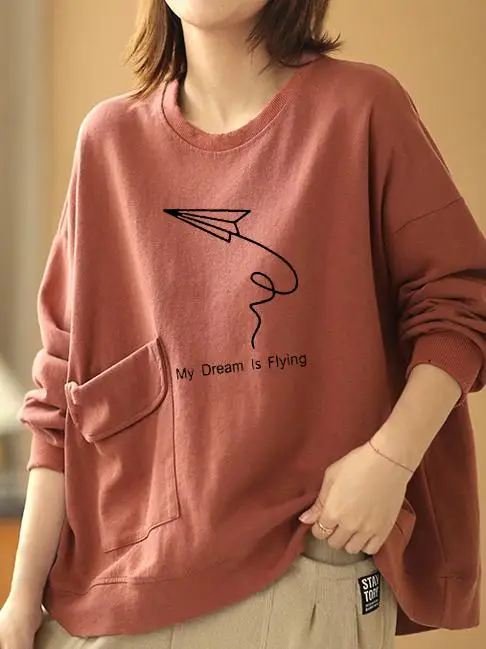 

Худи женское хлопковое большого размера, зимняя верхняя одежда, с карманами, стройнящее, скрывающее недостатки фигуры, в корейском стиле, с длинным рукавом, круглым вырезом