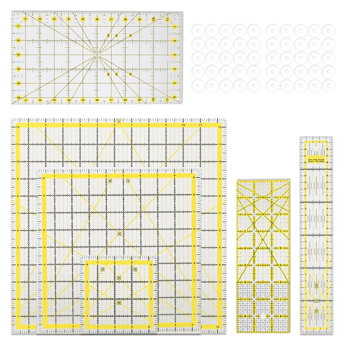 A22I Acrylic Quilting Ruler Set with Double-Colored Grid Lines, Clear Mark Square Ruler Quilting Templates for Sewing,Drawing