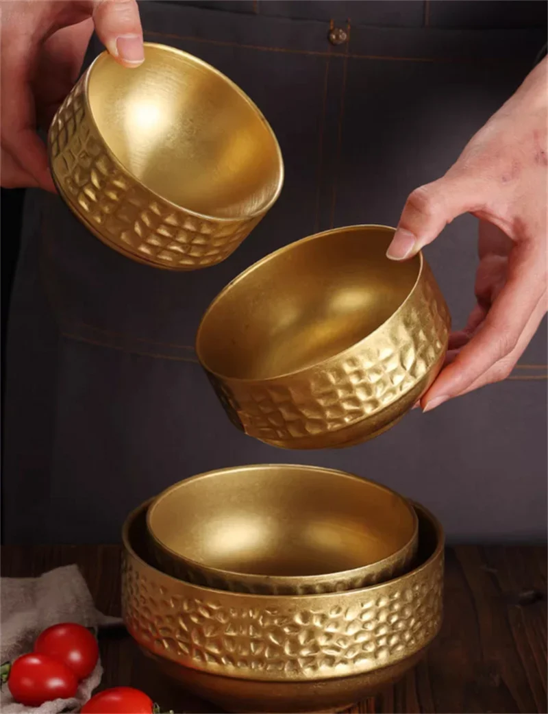 Retro Gold round 304 Rice noodle Bowl set Pickled Vegetable Snack Bowl Soup Cold Dish Plate Dining Japanese Seasoning Basin