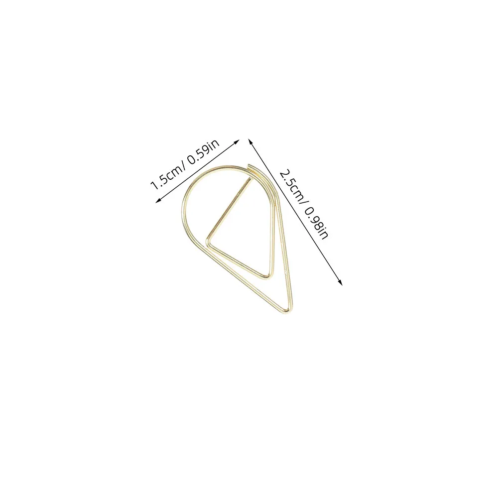 200Pcs Waterdrop Paper Clips Small Gold Metal Paperclips Office School Home Use Decorative Bookmark Scrapbook Clip Creative