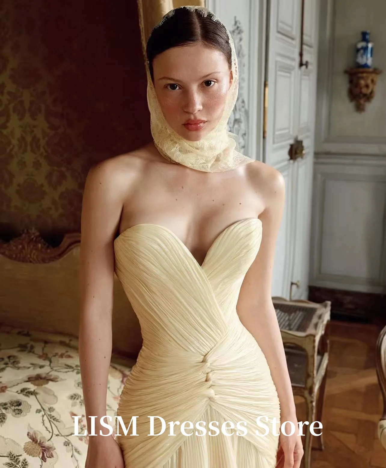 LISM أصفر على شكل قلب على شكل حرف a فساتين الحفلات المسائية شيفون حريري بدون أكمام فساتين حفلات أنيقة فستان حفلات الحدث رداء السهرة #3