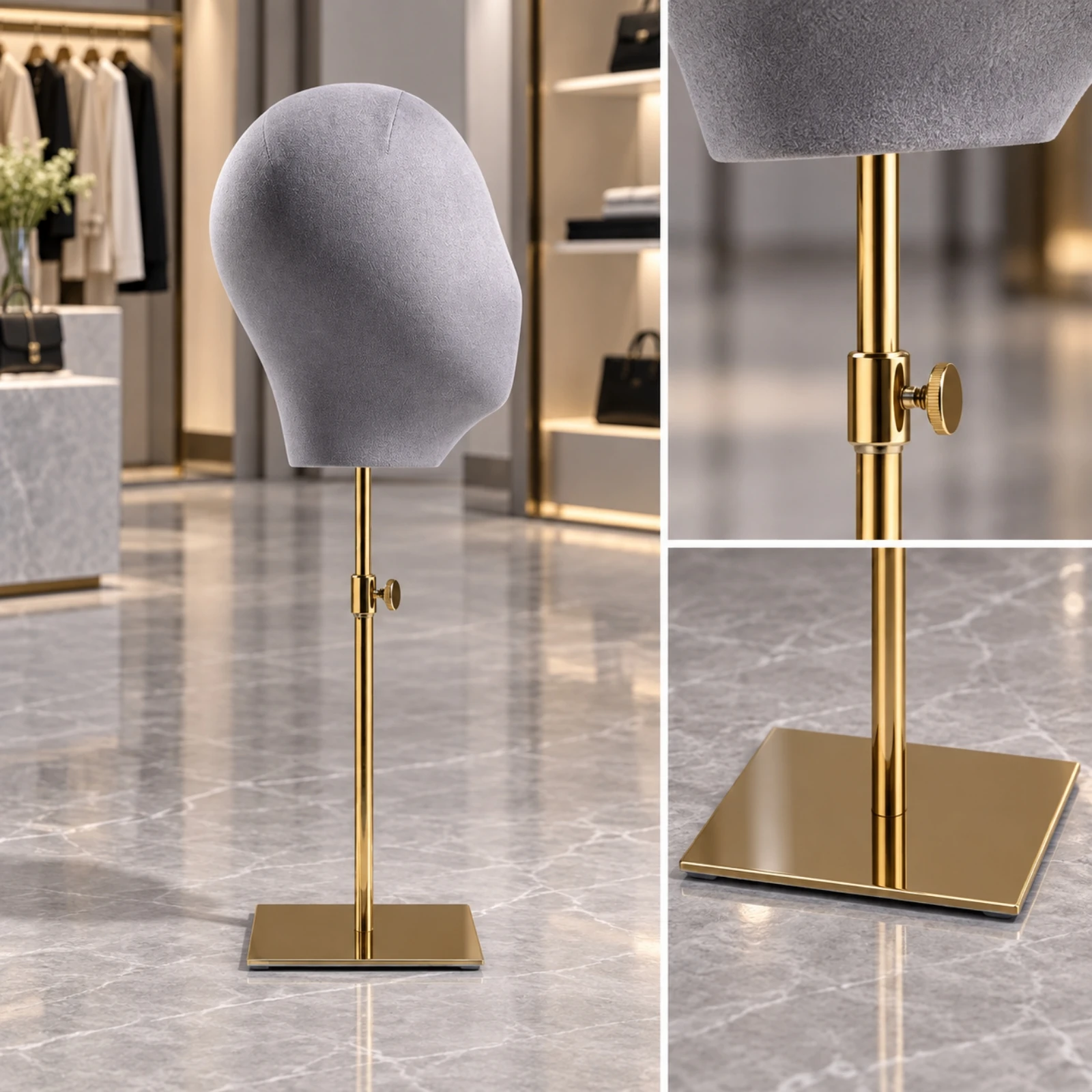 Head-Shaped Mannequin Display Stand Sturdy Suede-Covered Head Display Stand Long-Lasting Lightweight for Shop Counters