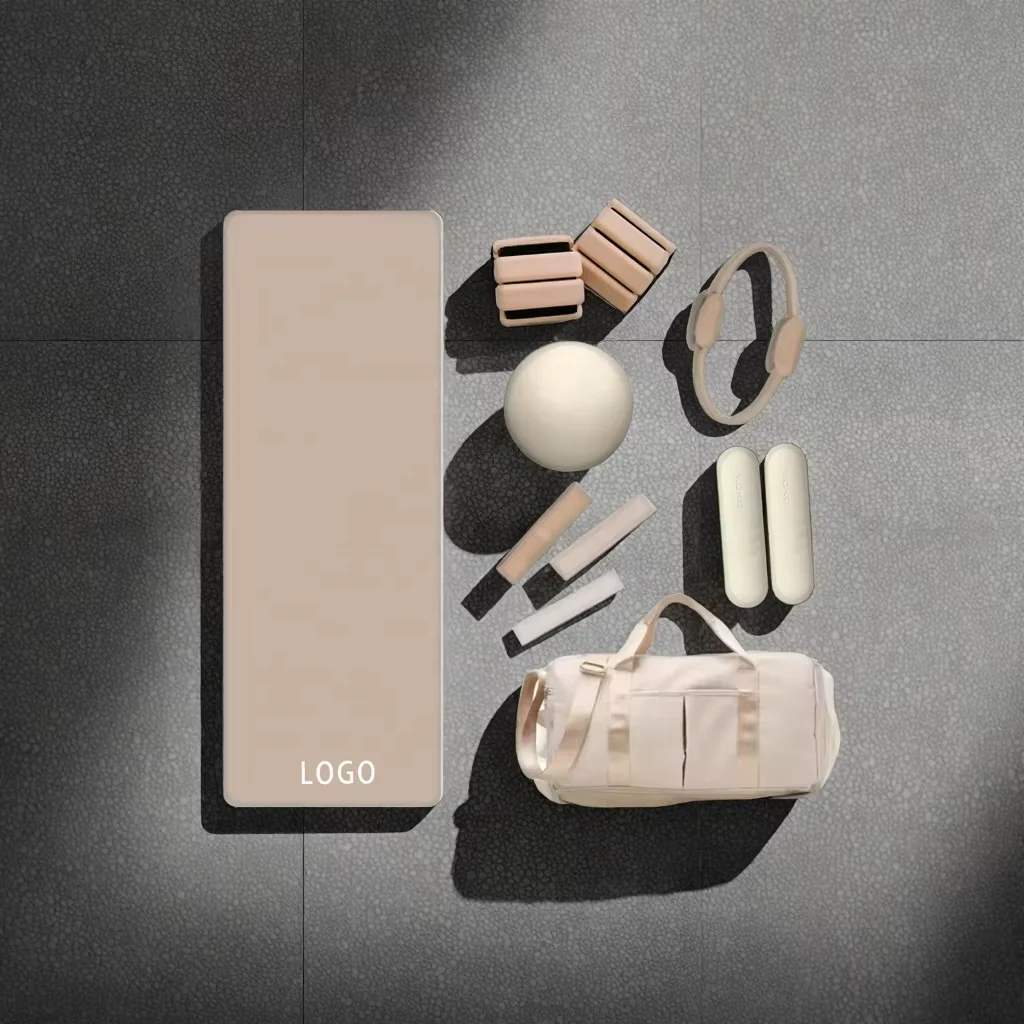 Yoga Mat Dumbbells Set Pilates Accessories Customized Ankle Wrist Bangles Barbell Bar Beam Power Ring Silicone Pilates Kit Set
