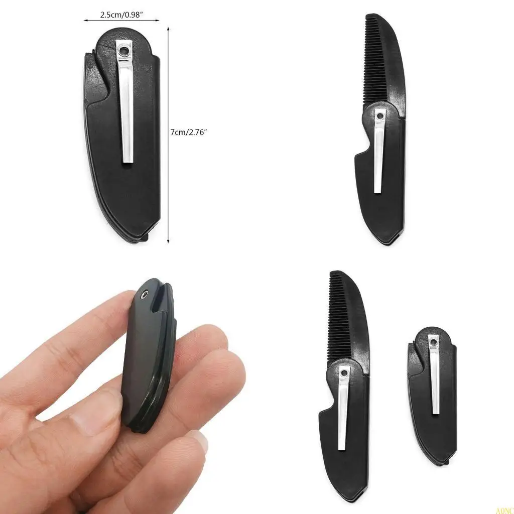 A0NC 남성용 접이식 포켓 클립 머리 콧수염 수염 빗 1개