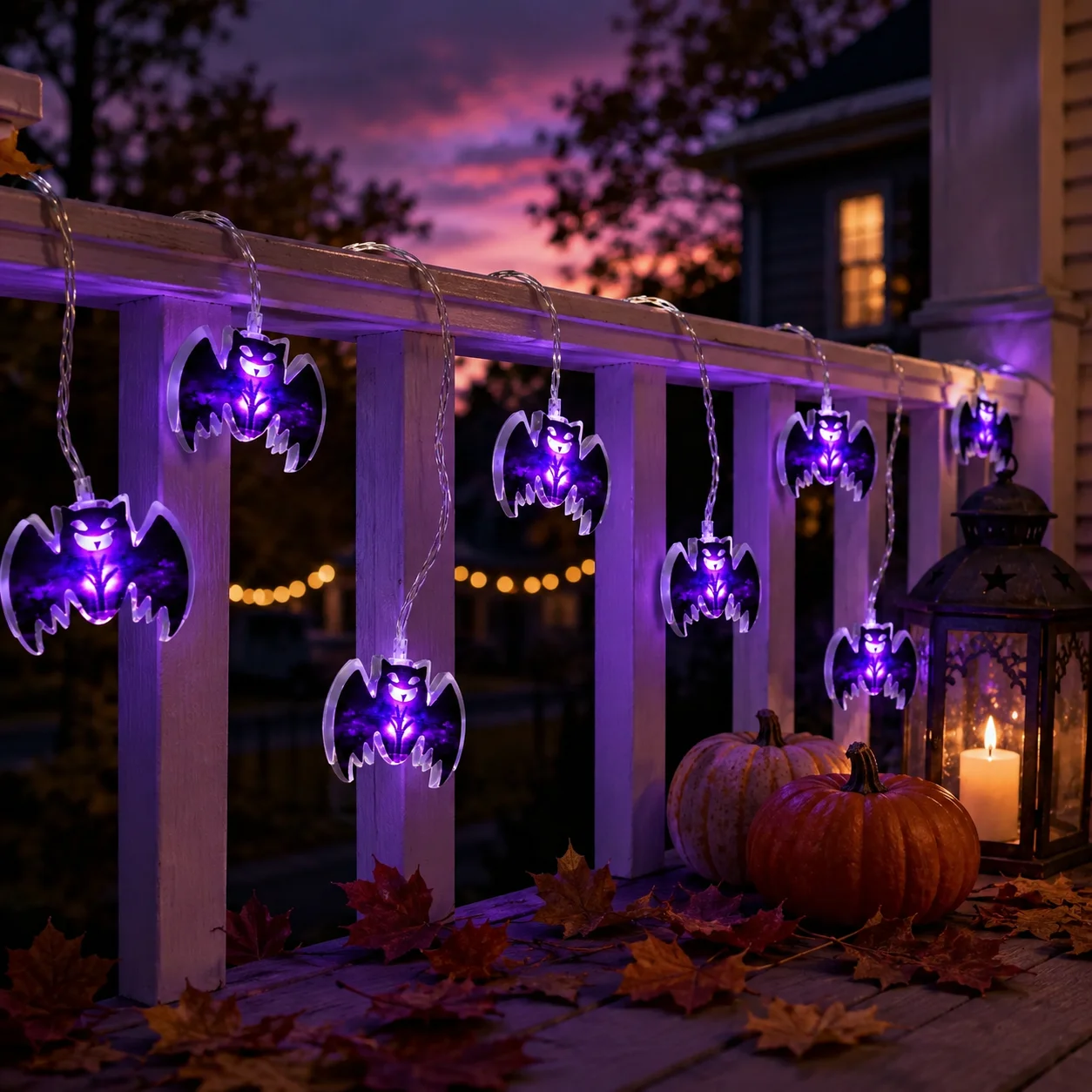 1pc 20LED Spooky Atmosphere Hanging Bat String Light Battery Operated Hanging Decorative Lamp for Halloween Holiday Tree Decor