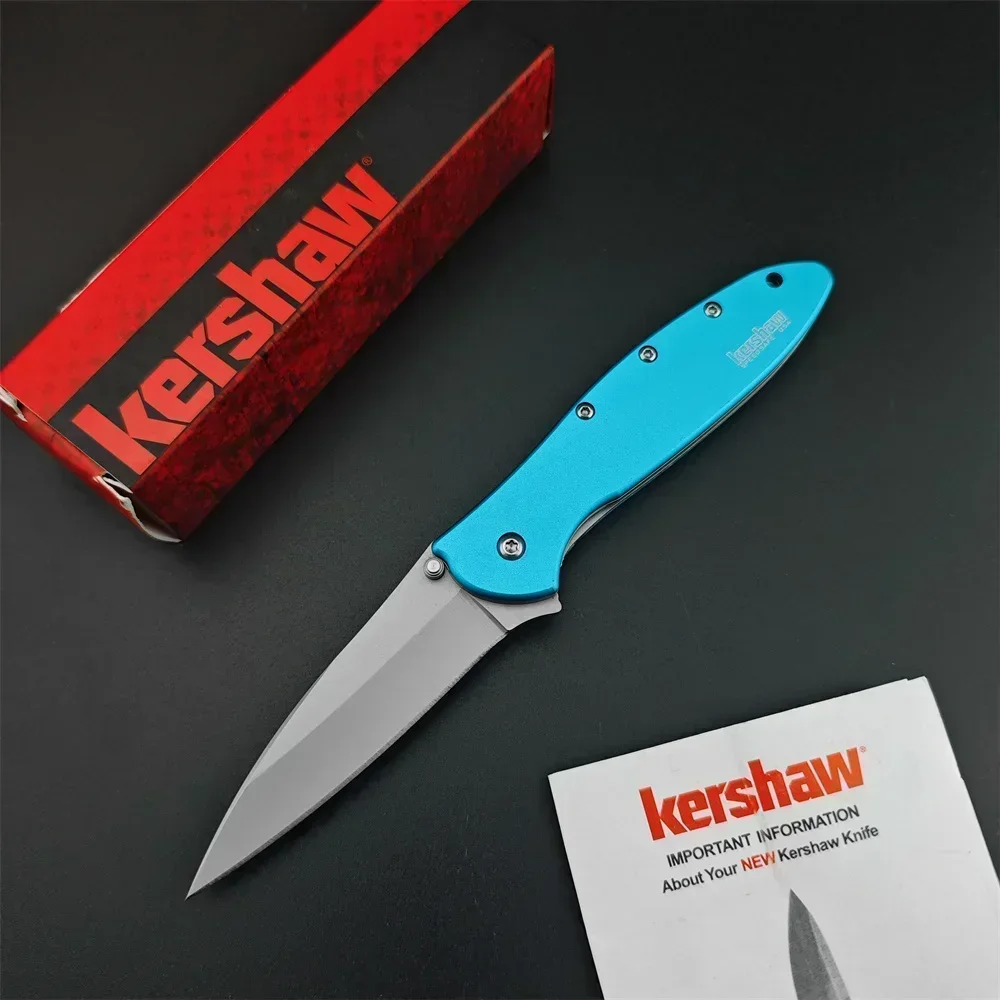 Blue KS 1660TEAL Leek Pocket Knife Flipper Folding Knife 8Cr13Mov Blade Aluminum Alloy Handle Hunting Tactical Knife EDC Tool