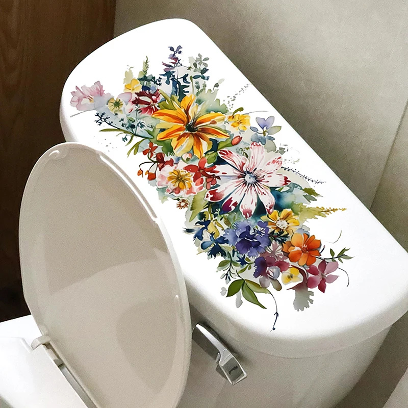 Toilet Stickers Flower Stickers Bathroom Self-adhesive Painting Waterproof Stickers Toilet Cover Bathroom Walls Flower Stickers