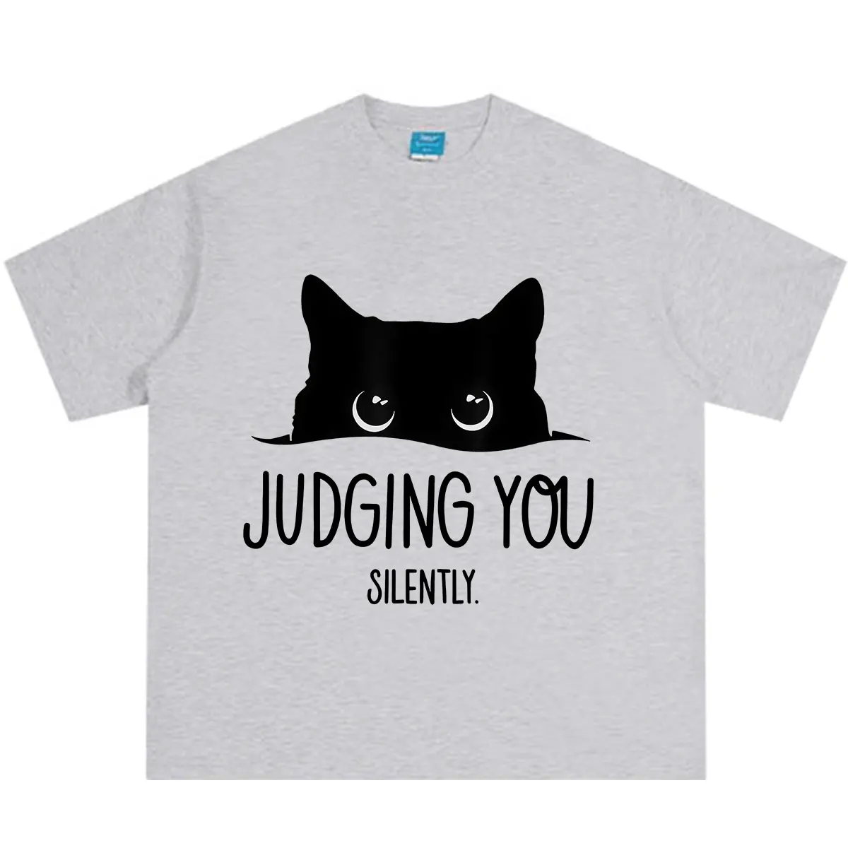 Cat Judging You Silently Funny Cute Cat Meme T Shirt Men Women Fashion T-shirt Summer Short-sleeved Loose Casual Cotton T-shirts