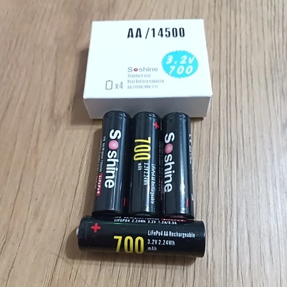 Soshine AA 14500 Battery 3.2V 700mAh LiFePO4 Rechargeable Battery 1000 Cycles Time for Electric Toy Flashlight Wireless Mouse
