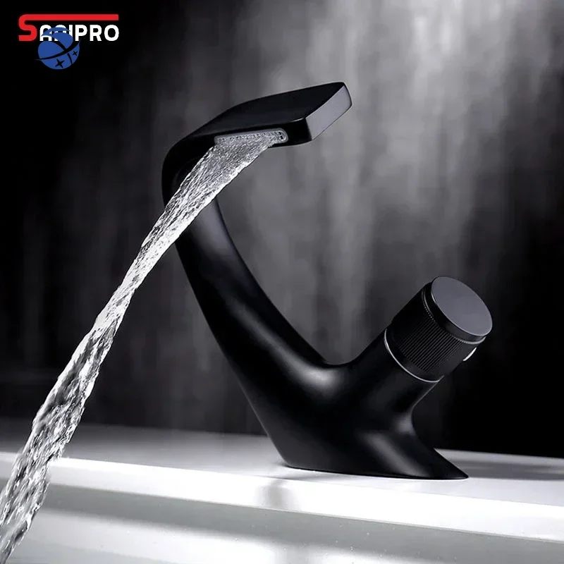 

SANIPRO Luxury Brass Black Washbasin Faucets Taps Hot Cold Tap Mixer Bathroom Basin Sink Waterfall Faucet