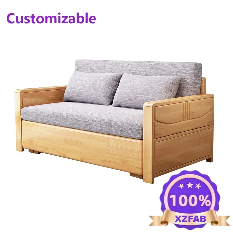 Factory Direct 2026 Solid wood foldable sofa bed dual-purpose living room multi-functional retractable sitting and sleeping sing