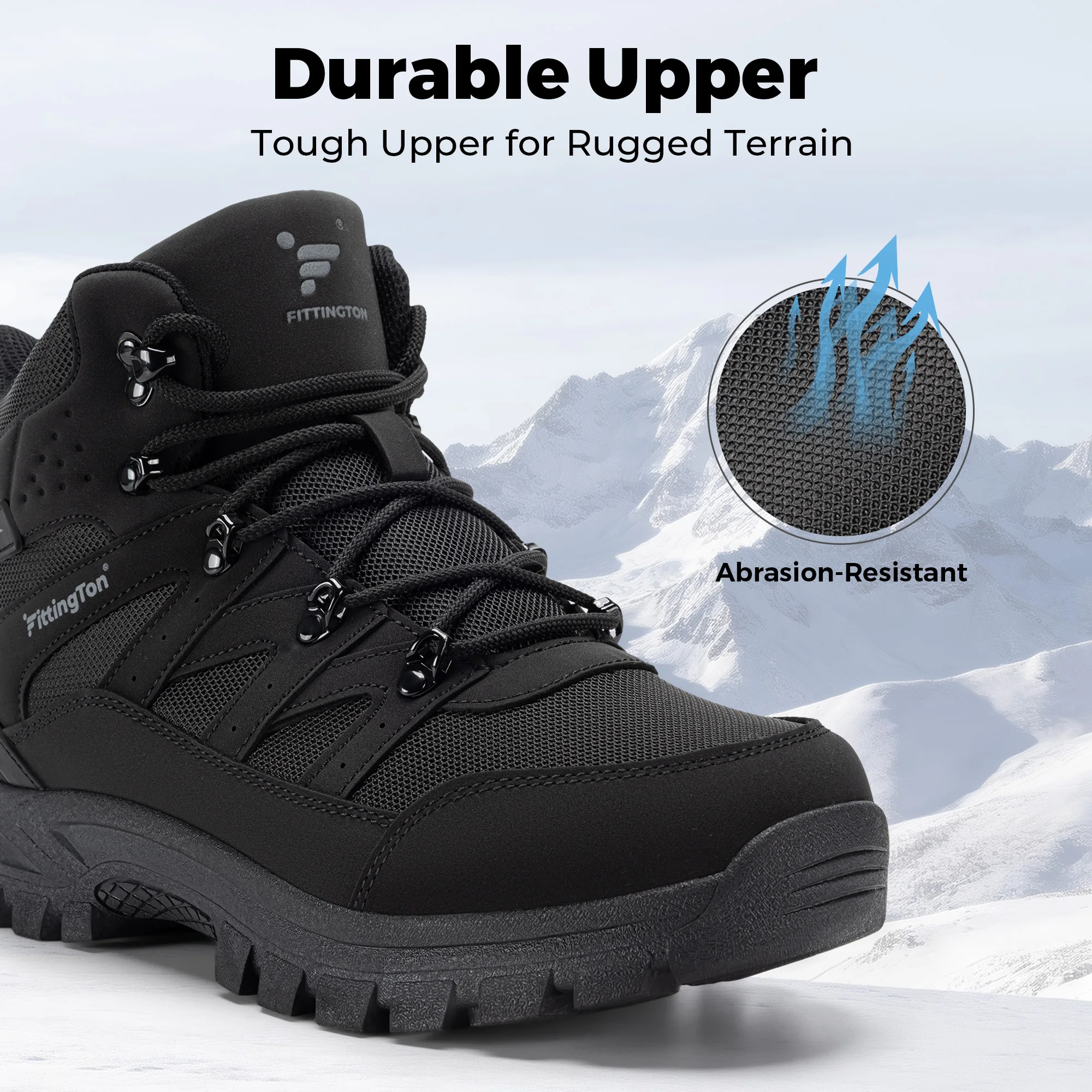 Fittington Men's Hiking Boots Water-resistant Wide Toe Trekking Tactical Boot Arch Support Comfort Casual Sports Shoes for Men