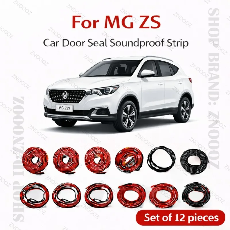 

For MG ZS Car Door Seal Strip Rubber Double Layer Soundproof Dustproof Waterproof Door Weatherstrip 12PCS Set
