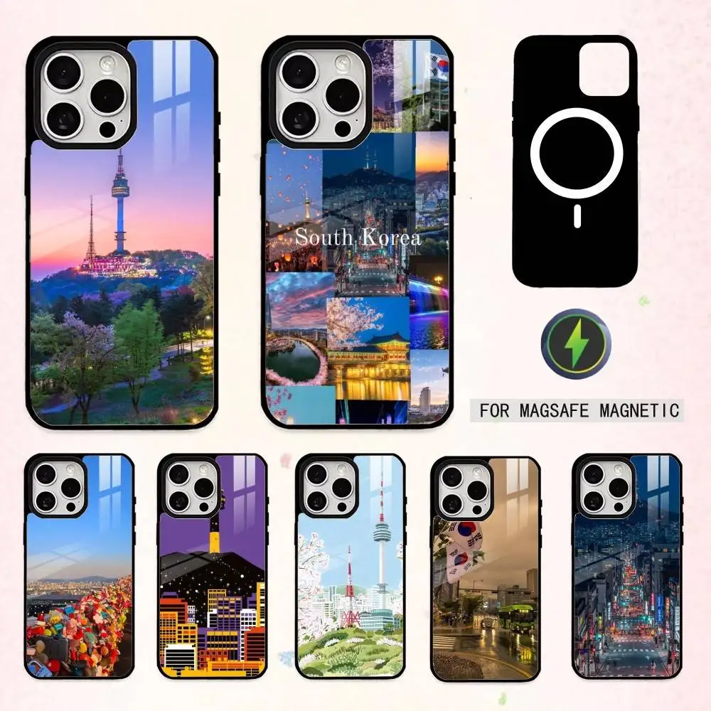 

South Korea S-SEOUL TravelS Phone Case For iPhone17,16,15,14,13,12,11 Plus,Pro Max Magnetic For Magsafe Wireless Charging