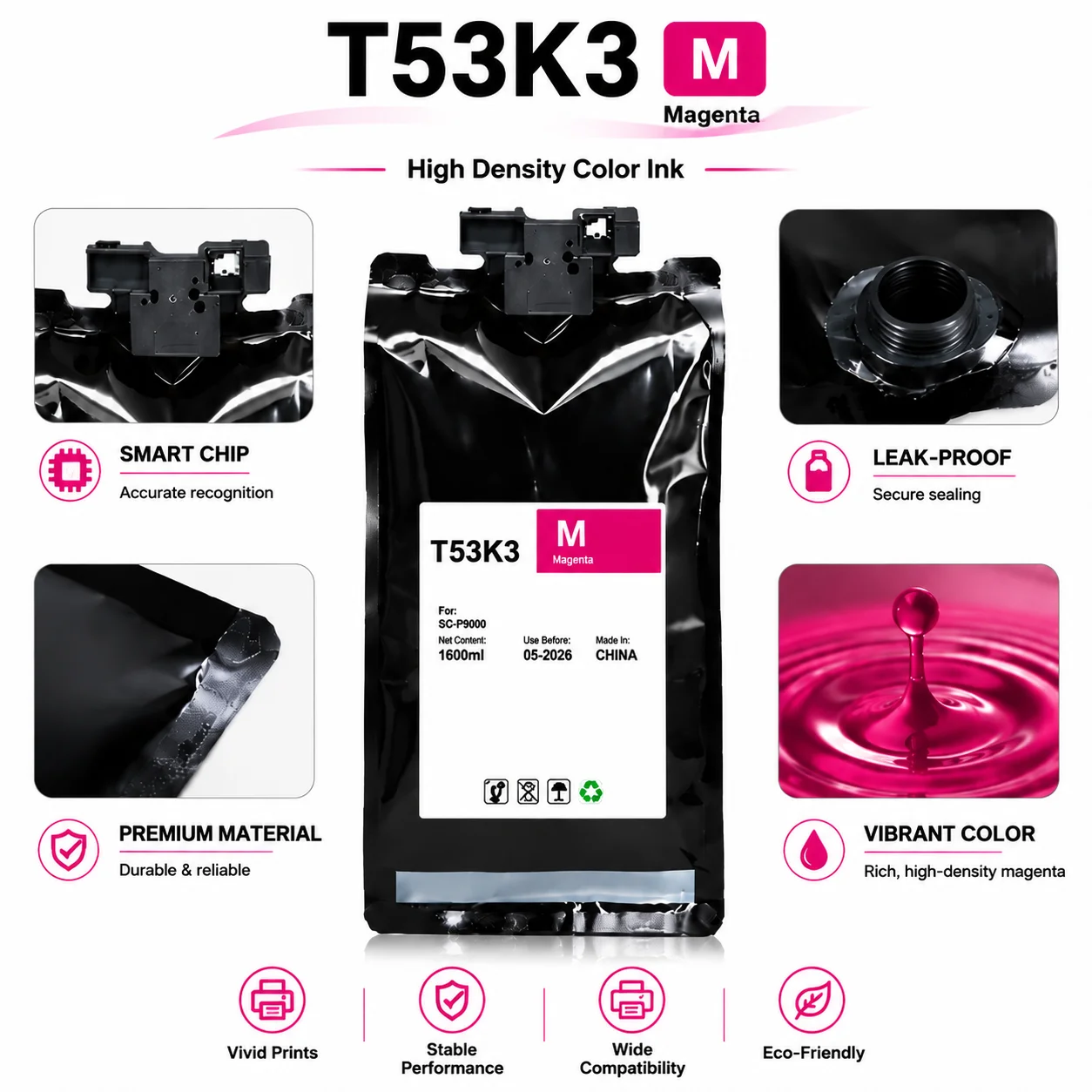 Replacement T53K Sublimation Ink Bag With Disposable Chip Compatible for Epson SureColor F6470 F6470H F9570 F9570H Printer