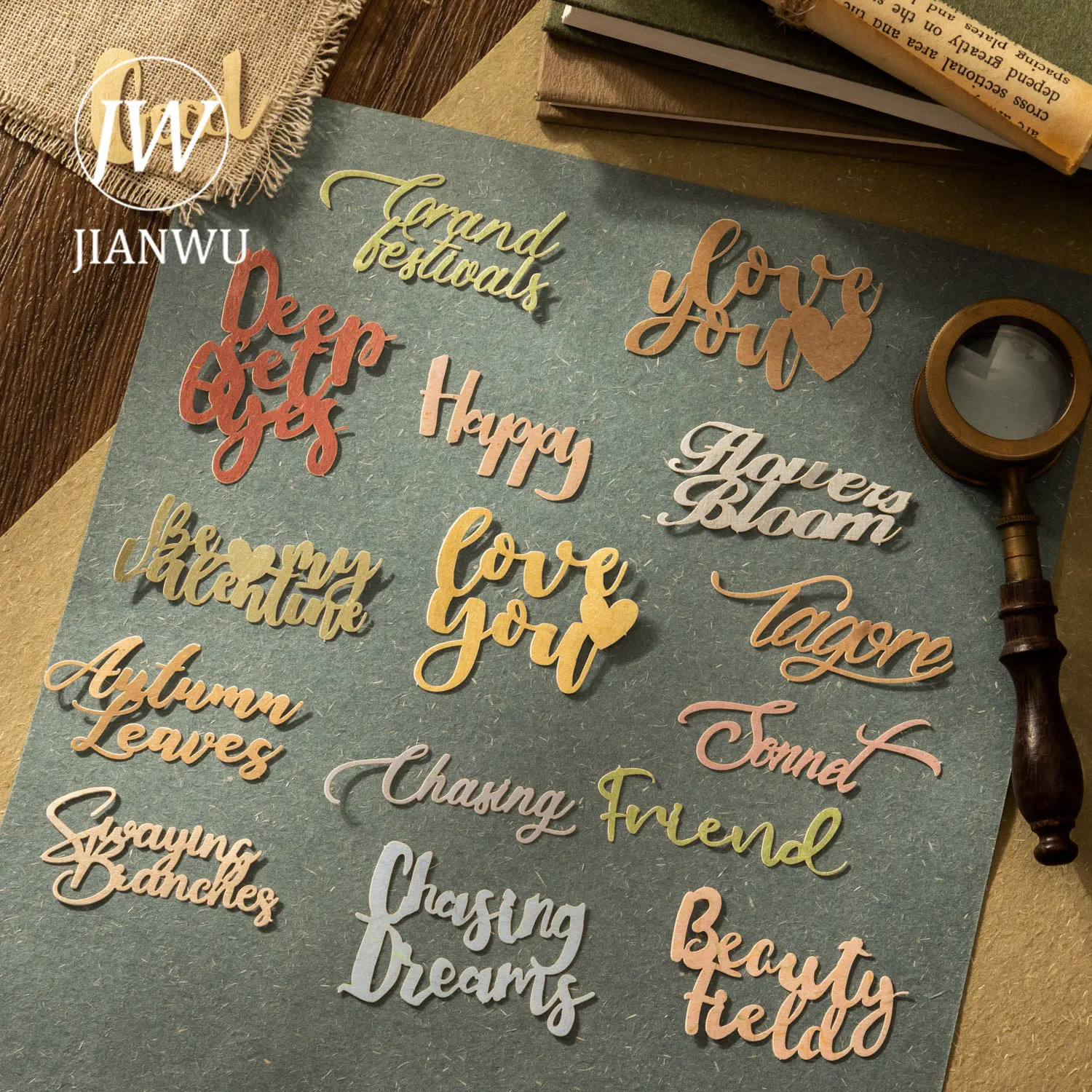 

JIANWU серия драгоценных рукописных изделий, винтажный полый английский текст, пейзаж, коллаж, материал, креативный DIY, мусорный журнал, канцелярские принадлежности