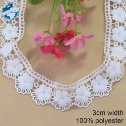 3cm White Polyester Lace Embroidery French Ribbon Fabric Guipure Diy Trims Warp Knitting Sewing Accessories Doll Dress#4343