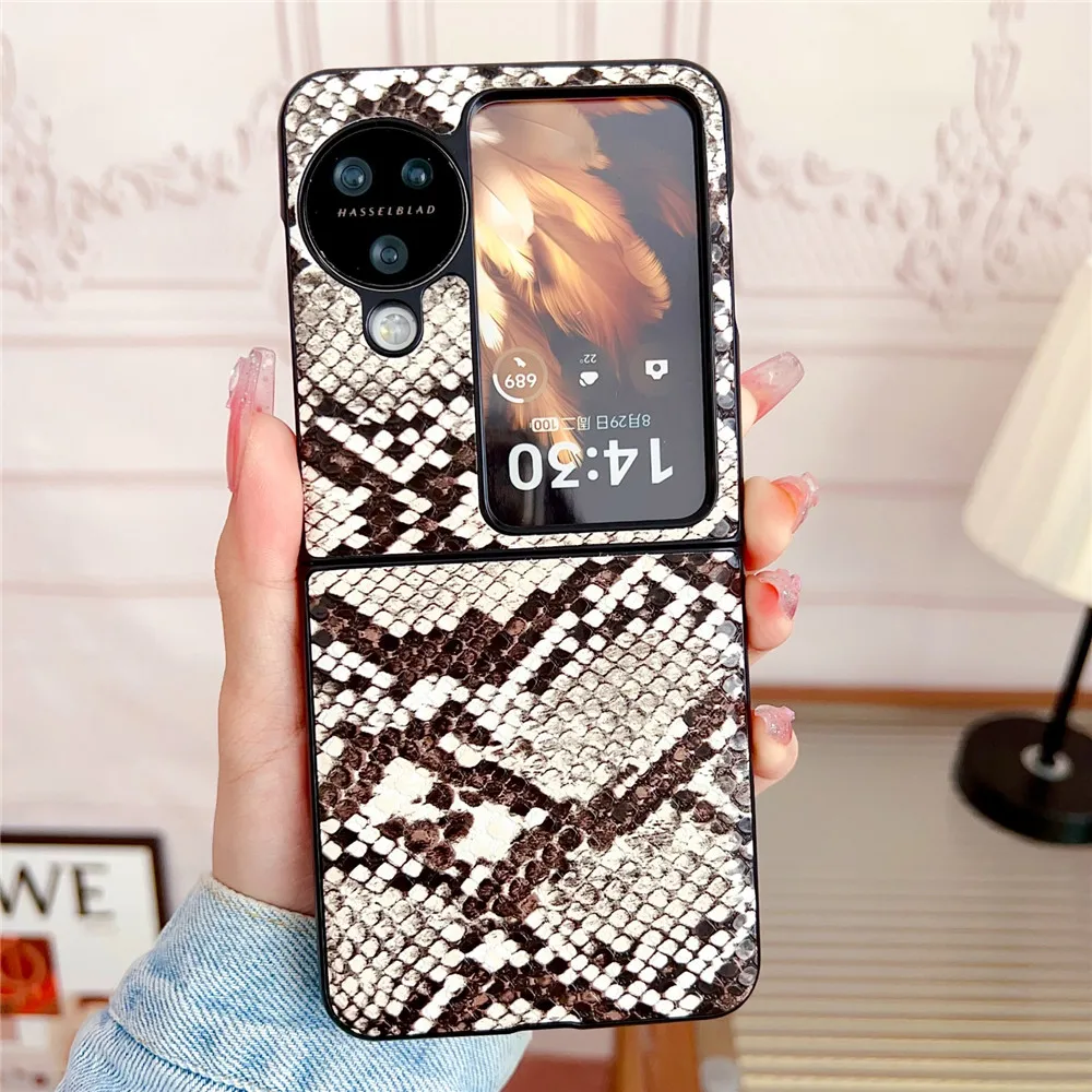 Luxury Fashion Snake Pattern Crossbody Long Short Chain Leather Case For OPPO Find N3 Flip Case Find N2 Flip Huawei P50 Pocket