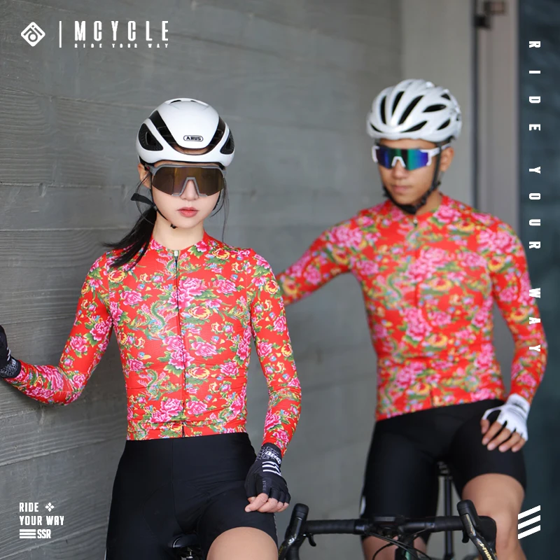 

Mcycle Women Northeast Flower Design Cycling Bicycle Clothing Custom Breathable Bike Top Long Sleeve Bike Cycling Jerseys Men