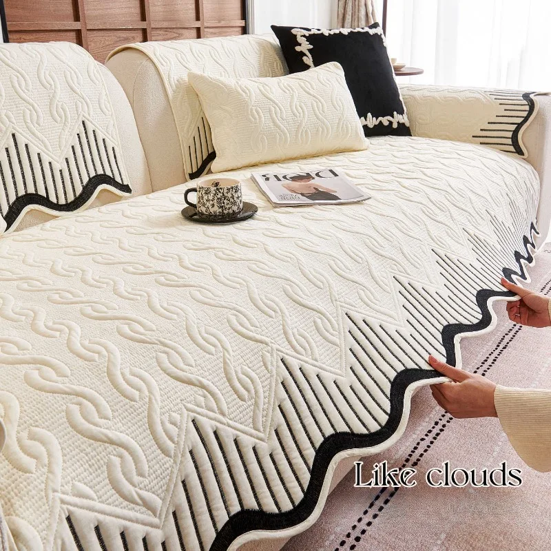 Soft Chenille Embroidery Four Season Universal Sofa Towel, L-shaped Sectional Anti-slip Sofa Cover for Living Room