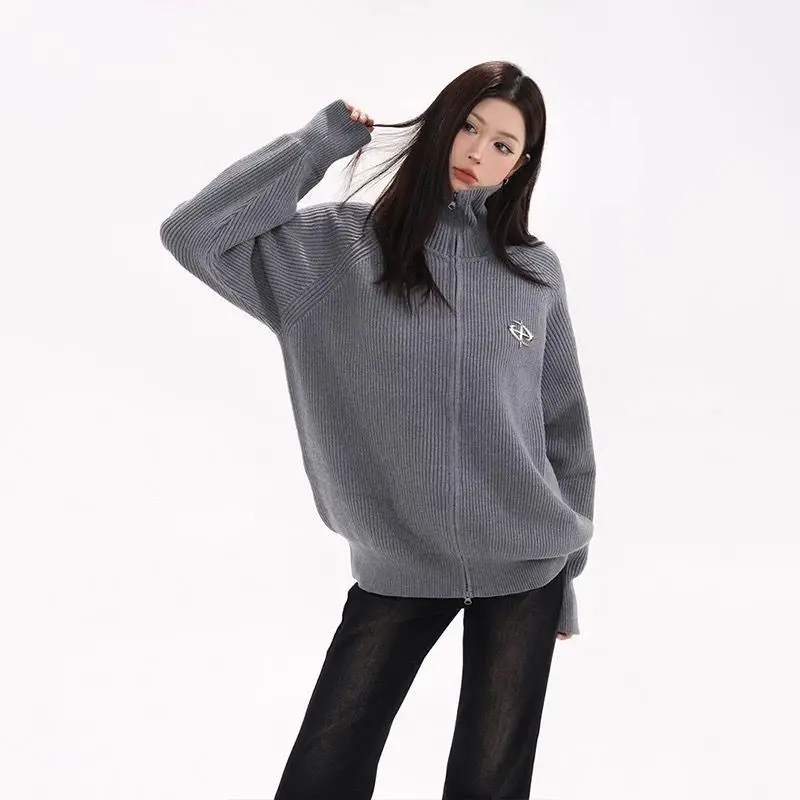 アメリカンスタイル V ネックニットセーターカーディガンメンズソリッドカラーカジュアルルーズフィット冬アウターソフトポリエステル繊維