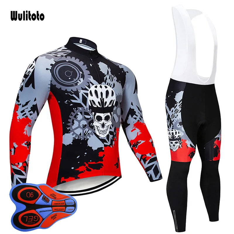 summer 2022 Red Black skull men's long-sleeved suit team jersey breathable mountain bike Racing cycling jersey