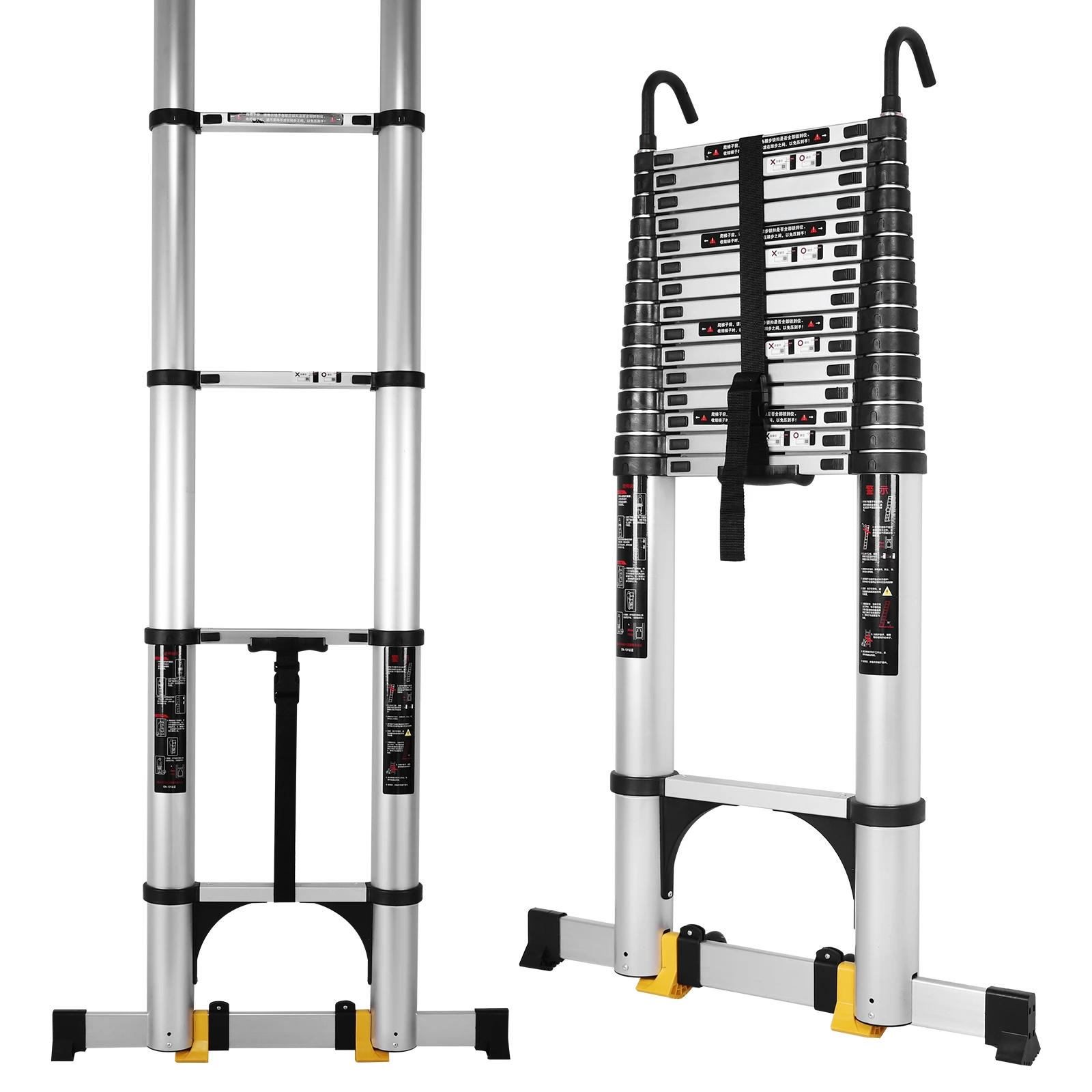 Aluminum 7.1m Telescoping Attic Ladder W/2 Triangle Stabilizer Collapsible Adjustable Telescopic Ladder for RV Home Outdoor Work