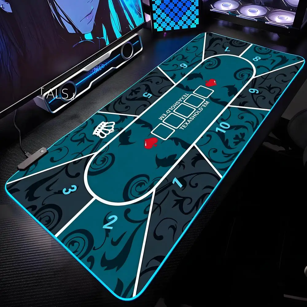 

Коврик для мыши Texas Holdem с RGB-подсветкой, коврик для мыши для ноутбука, коврик для мыши для ноутбука, геймерский коврик для компьютерного стола, игровые аксессуары