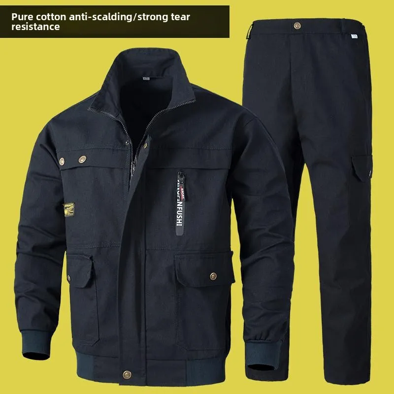 Ensemble de vêtements de travail anti-brûlure en coton pur Thiened pour hommes, vêtements de protection pour chantier de construction