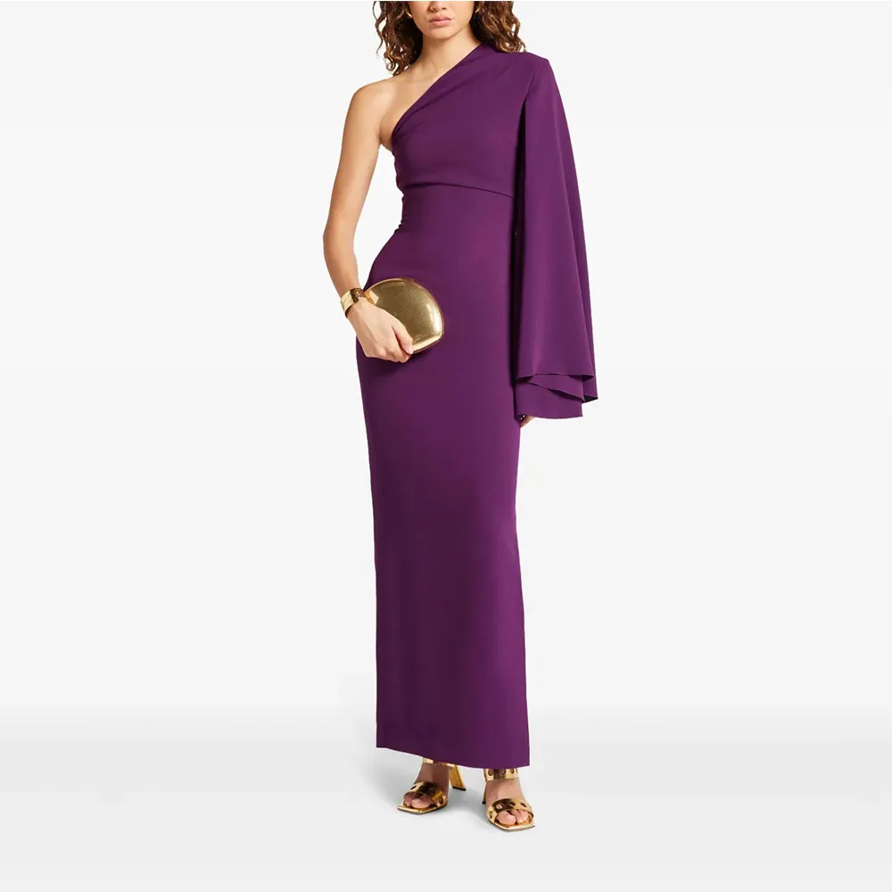 

One Shoulder Purple Evening Gown For Wedding Mermadi Formal Party Gown Ankel Length Prom Dress Flared Sleeve Saudi Arabia Dress