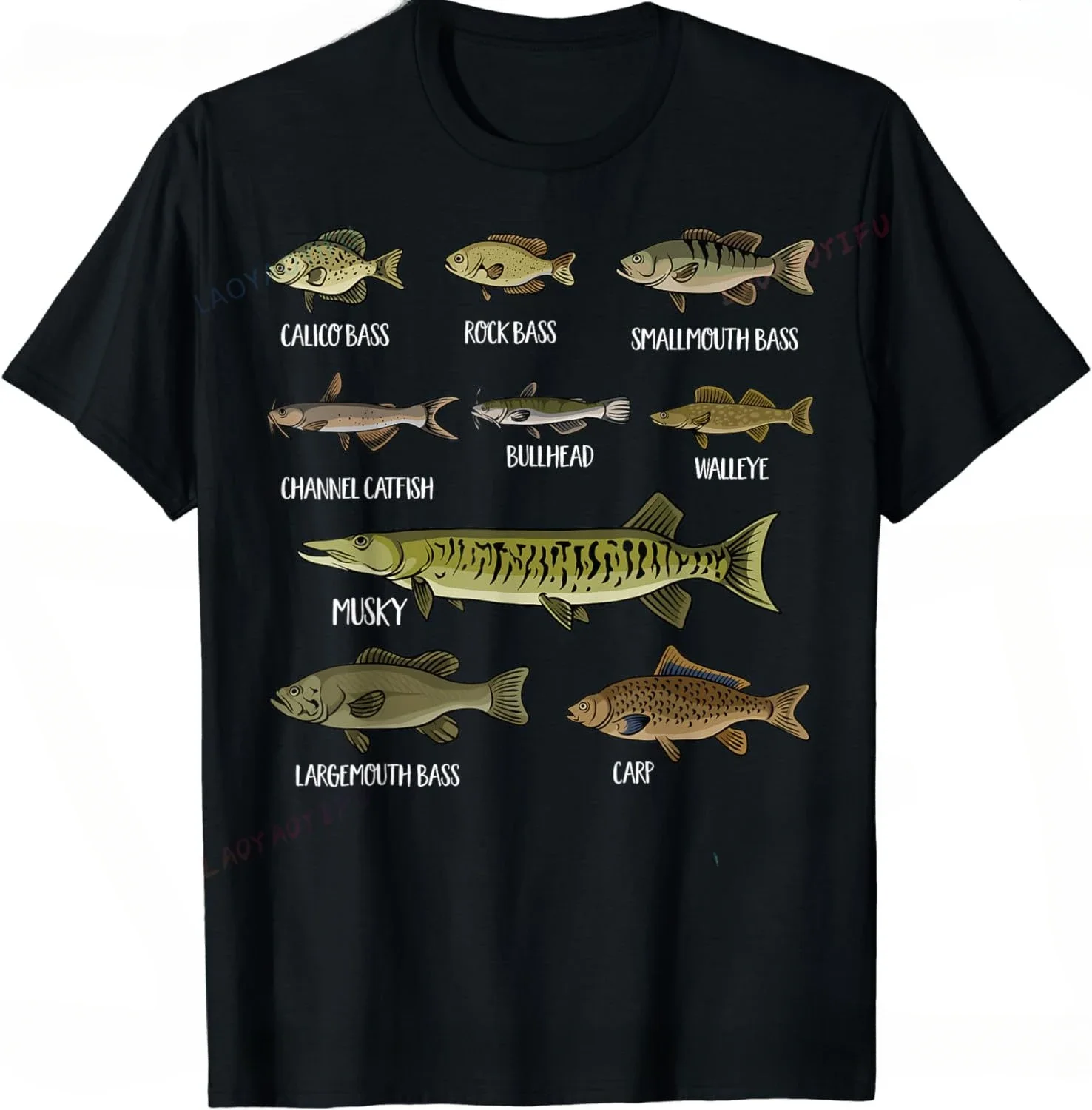 Hot Sale vintage Summer streetwea Types of Freshwater Fish Sorts Species Fishing Pesca Clothes Men Clothing Tops Camisas anime