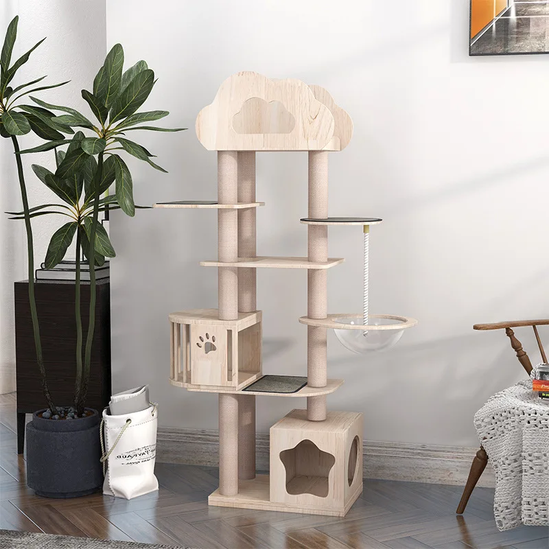 New Solid Wood Cat Frame,large Cat Climbing Frame,nebula-shaped Cat Nest,multifunctional Cat Tree House,cat Scratch Toys