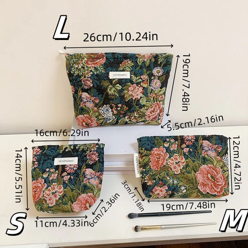 INS Style Vintage Flowers Cosmetic Bag Portable Hand Cosmetic Bag Travel Out Toiletries Storage Bag Makeup Tools Storage Pouch