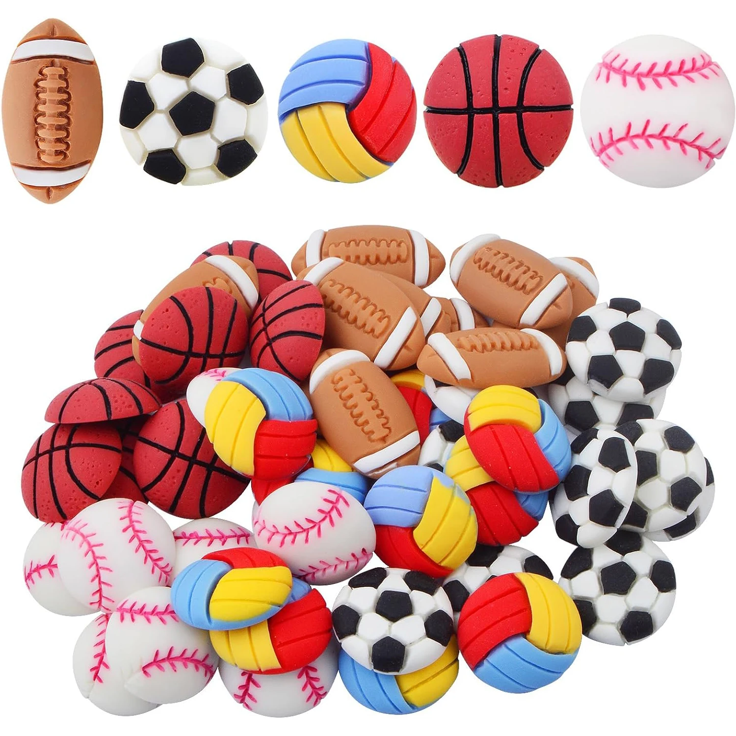 

50pcs Resin Flatback Sport Ball Charms Mixed Basketball Football Volleyball Baseball Rugby Flatback Phone Case Accessory