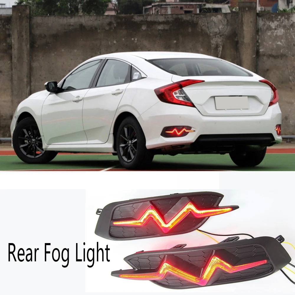 1Pair Car Rear Fog Light LED Rear Bumper Reflector Light Brake Turn Signal Lights for Honda Civic 10Th X 2016 2017 2018