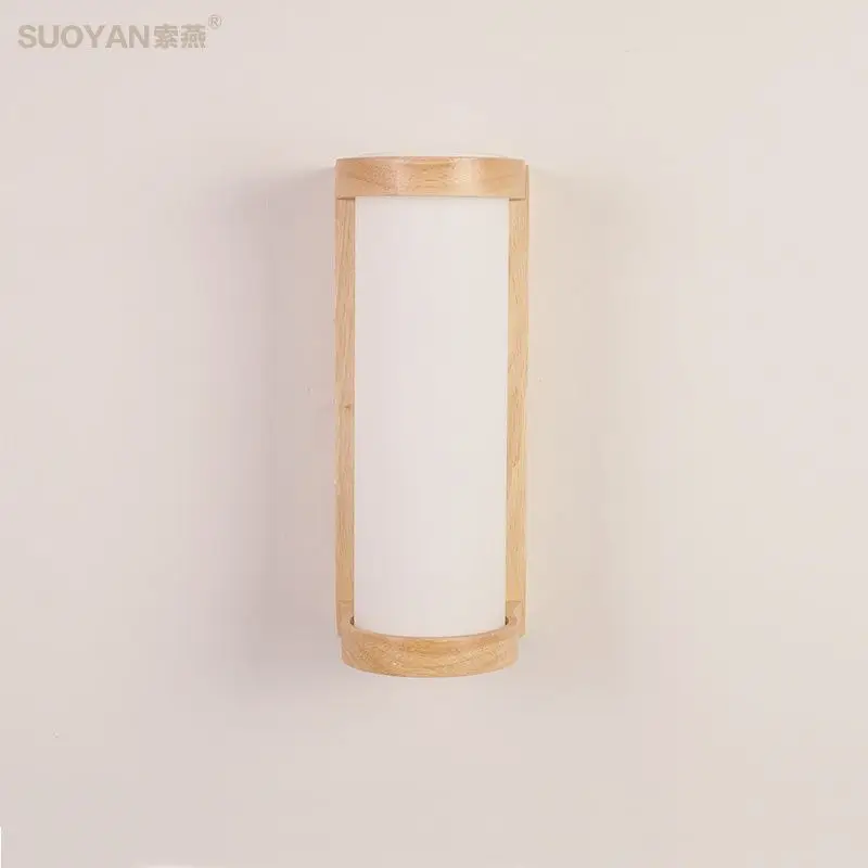 

Led simple modern wall lamp bedroom bedside living room corridor study Nordic solid wood log lamps creativity