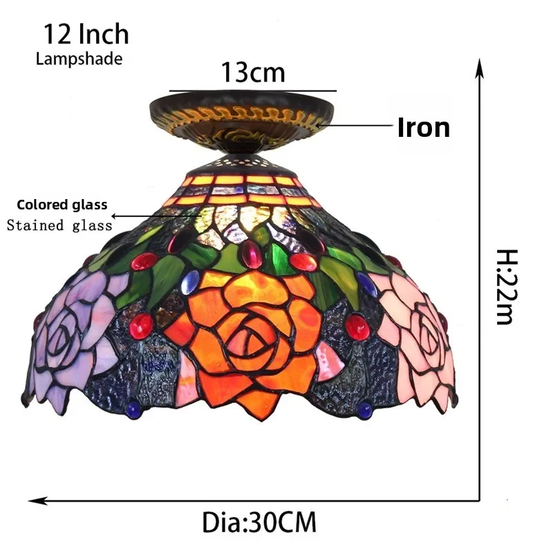 Pastoral rose stained glass dining room bedroom aisle hallway bathroom ceiling lamp