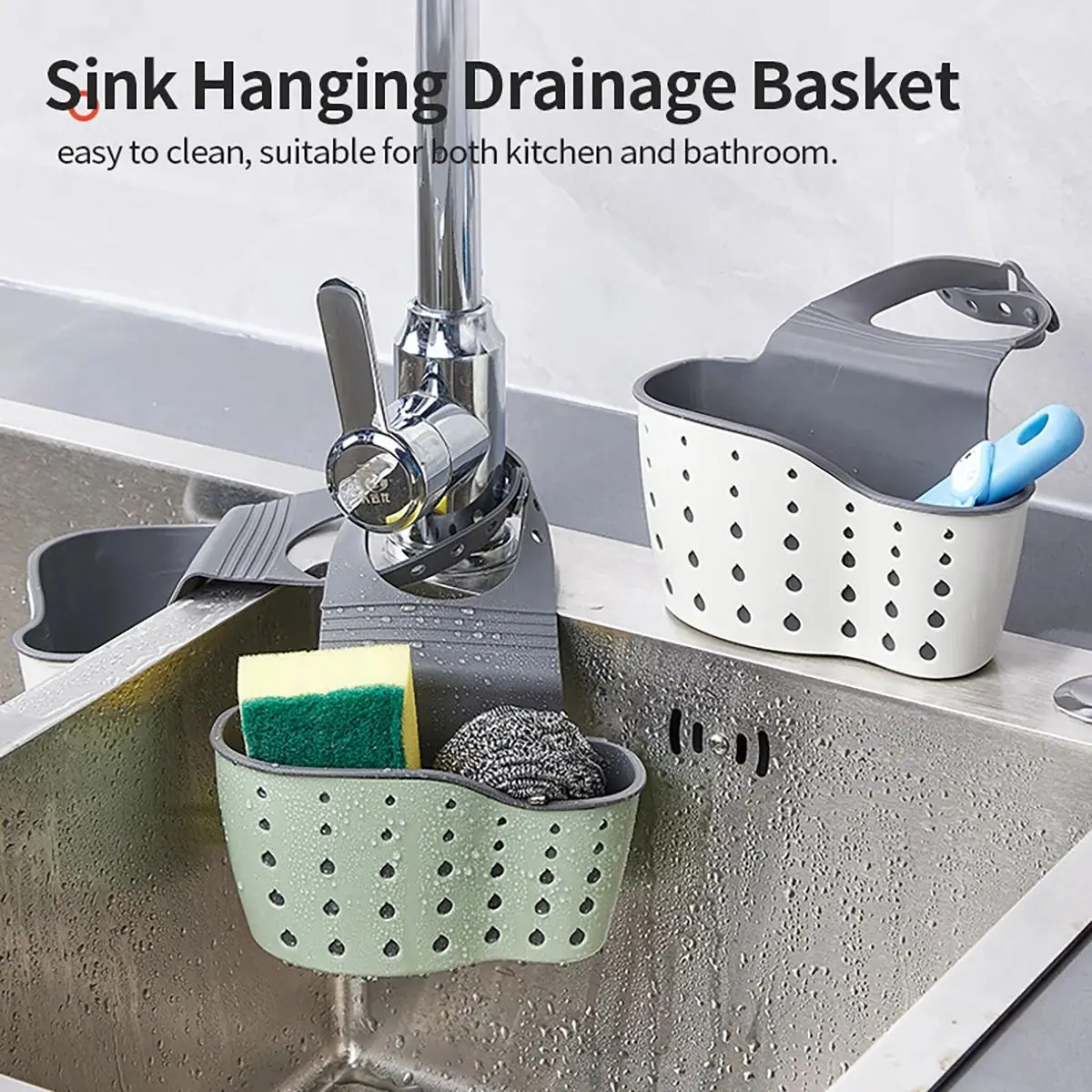Kitchen Sink Holder Hanging Drain Basket Adjustable Soap Sponge Shelf Organizer Bathroom Faucet Holder Rack Kitchen Accessories