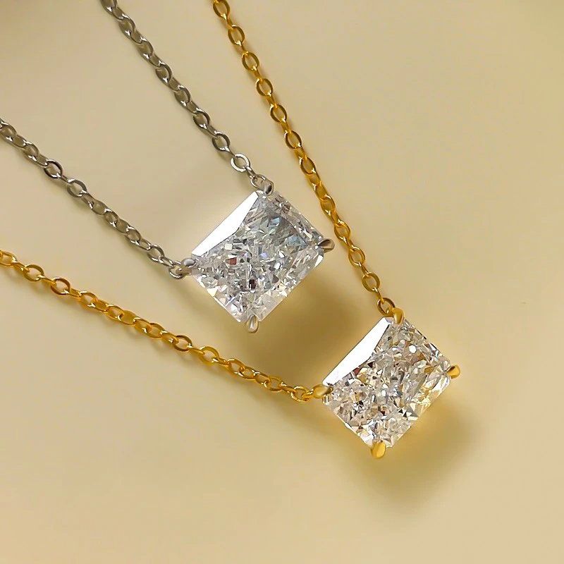 

925 sterling silver rectangular simulation white diamond paired with gold-plated collarbone chain wedding jewelry wholesale